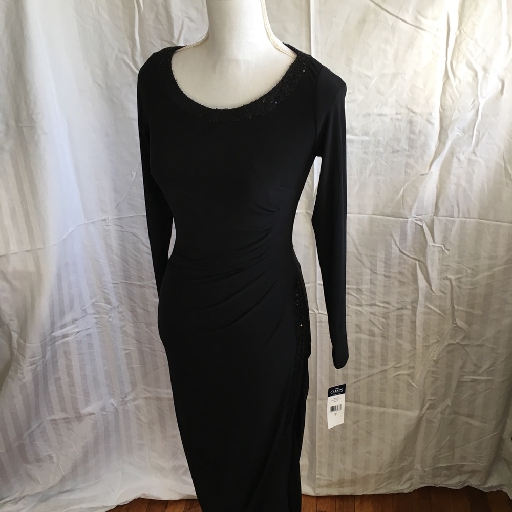 NWT Chaps long gown dress black with sequins sze 2